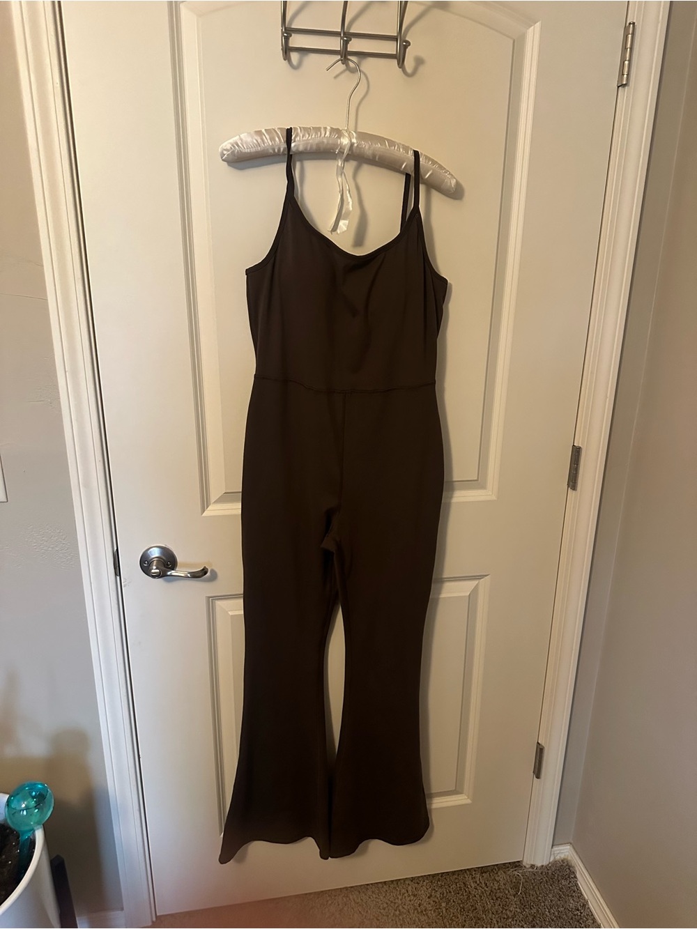 Yogalicious Brown Spaghetti-Strap Jumpsuit with flare pants